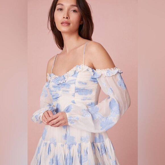 Free People x LoveShackFancy Zennia Floral Off-The-Shoulder Minidress/ size M - Picture 3 of 12